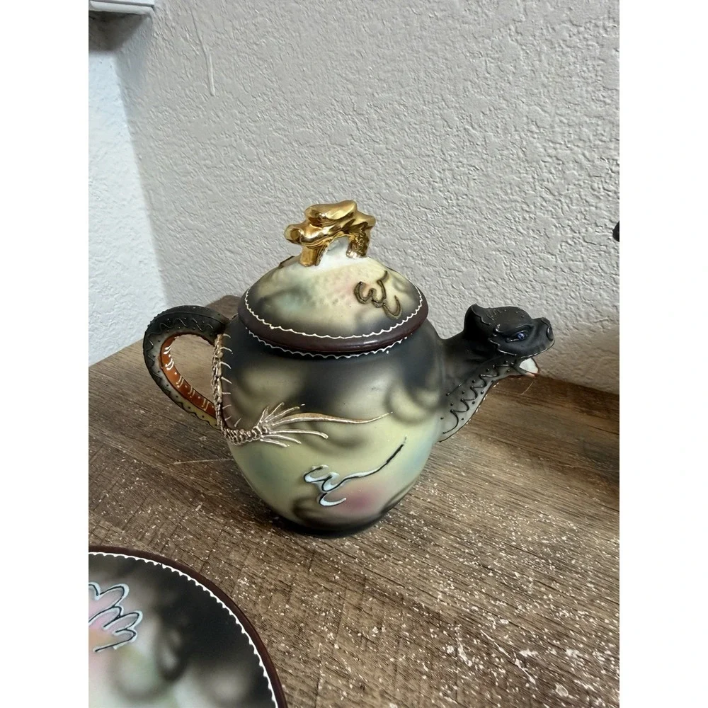 Vtg Japanese Tea Set Japan Dragonware Demitasse Moriage Hand Painted gothic